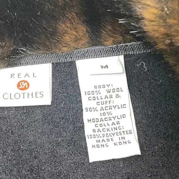 Real Clothes Black Wool Peacoat Jacket Faux Fur Warm Winter Coat M - Picture 4 of 12